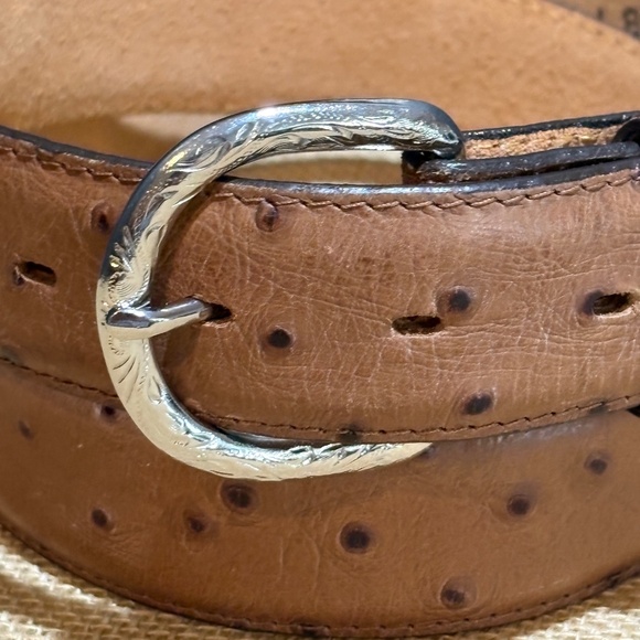 NWOT Mens Gift Ostrich Print Leather Belt + Western Buckle Sz 38 Y1025 USA 1 ⅜ - Picture 2 of 10